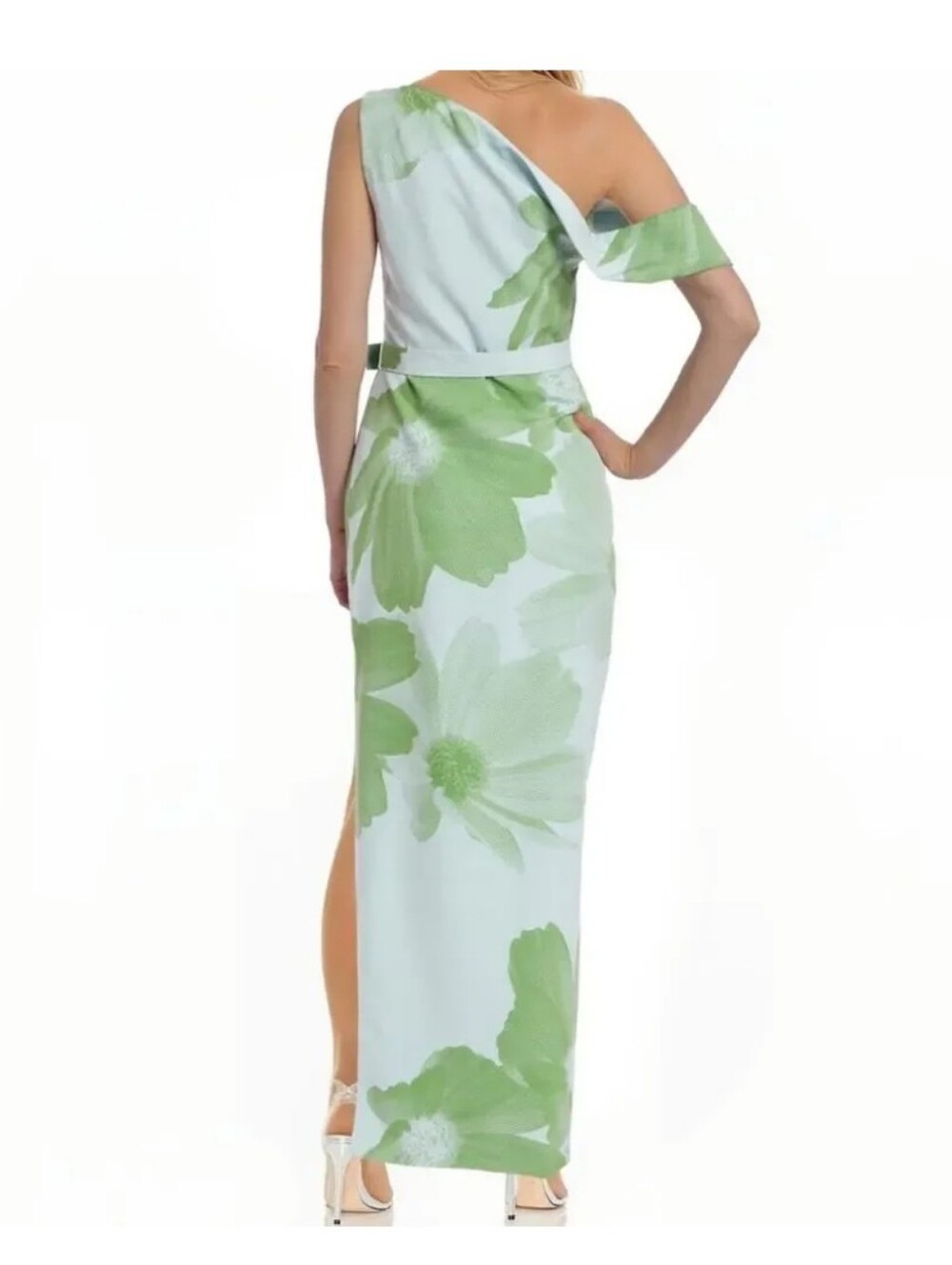 NWT Jewel Badgley Mischka Floral Maxi Dress Green Blue Belted Wedding Guest $198 - Picture 2 of 13